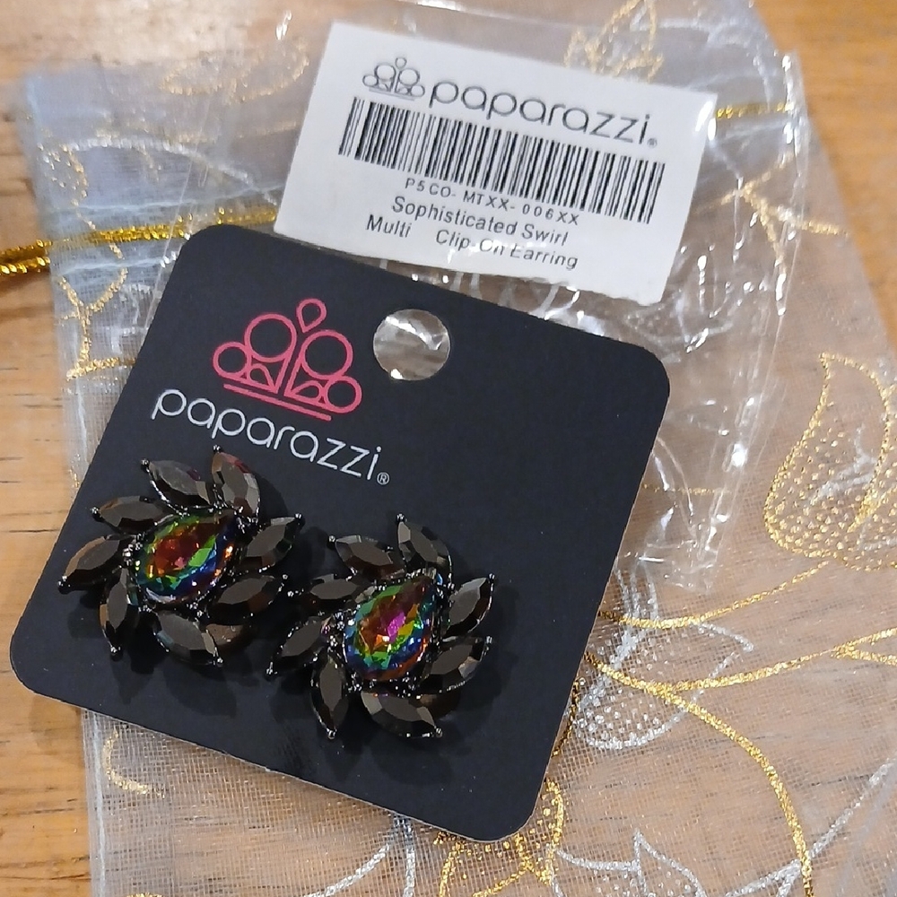 Paparazzi Iridescent Black Clip-On Earrings